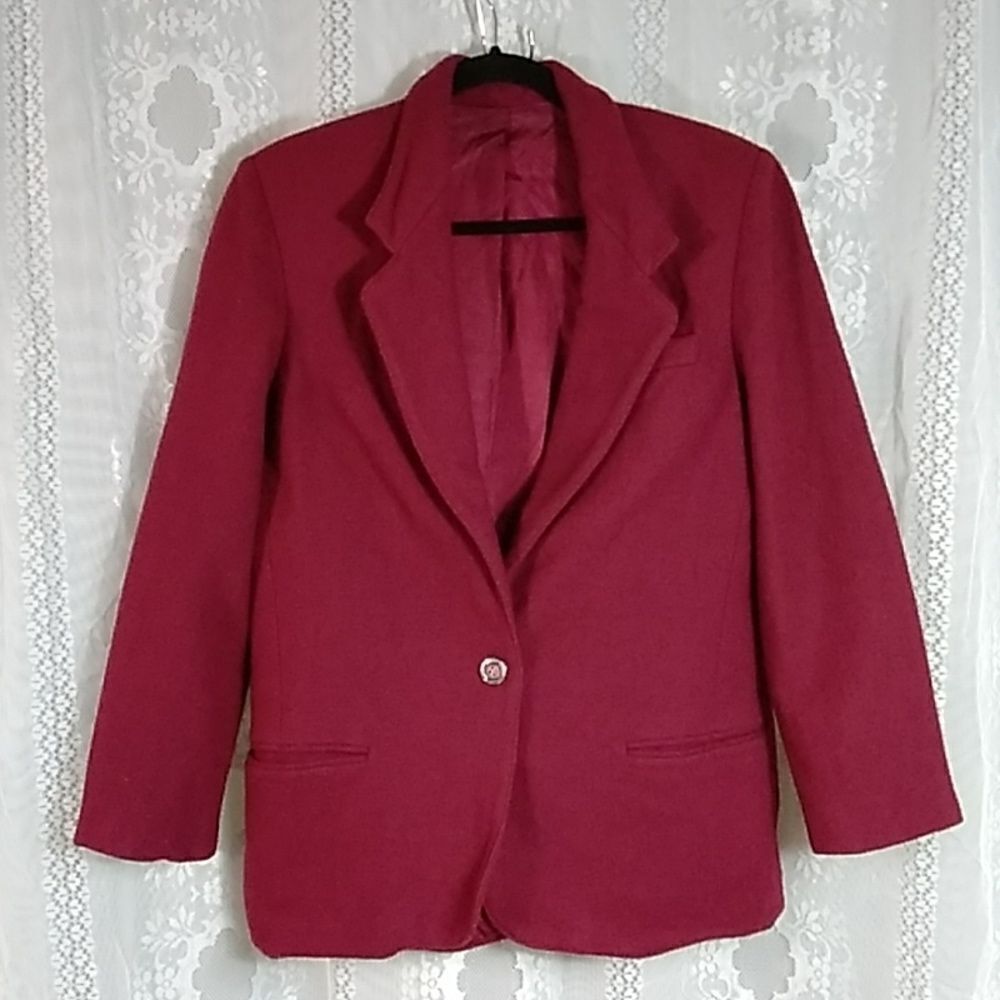 LAMDS END MADE IN THE WOOL 100% BURGUNDY RED WOMEN'S JACKET SIZE 8